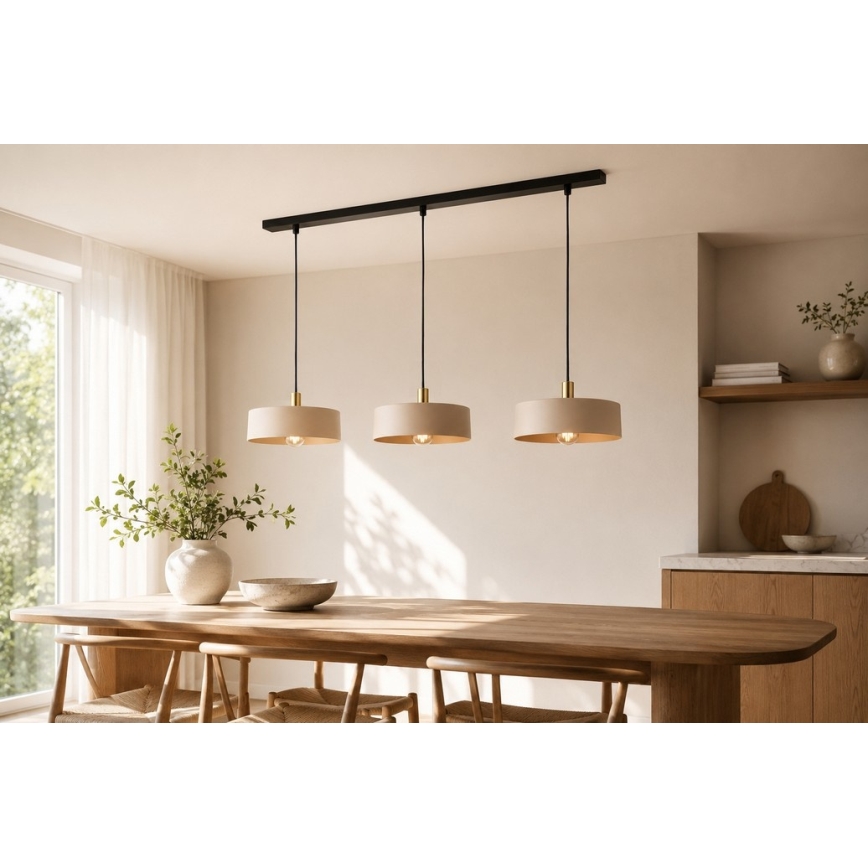 Piekaramā lustra LATTE uz troses 3xE27/60W/230V bēša/melna/zelta