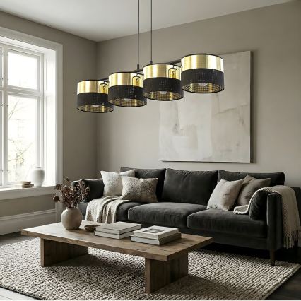 Piekaramā lustra LUX uz vada 4xE27/15W/230V melna/zelta
