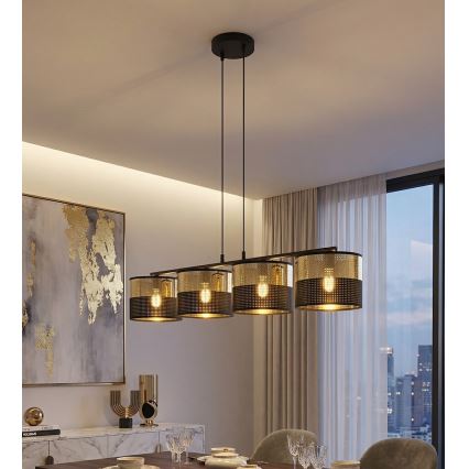 Piekaramā lustra LUX uz vada 4xE27/15W/230V melna/zelta