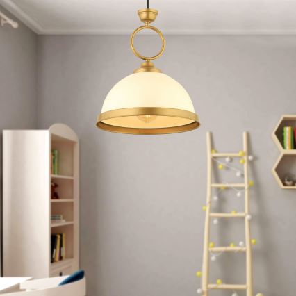 Piekaramā lustra MONZA ar kabeli 1xE27/40W/230V Ø 26 cm krēmkrāsas/bronzas