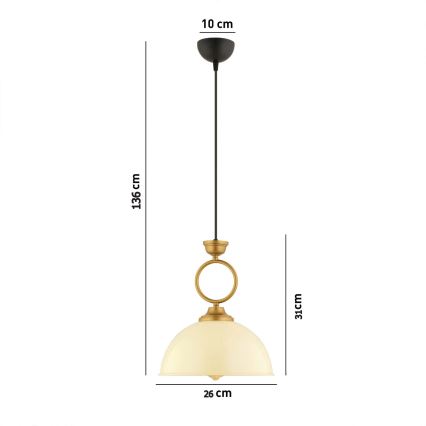 Piekaramā lustra MONZA ar kabeli 1xE27/40W/230V Ø 26 cm krēmkrāsas/bronzas