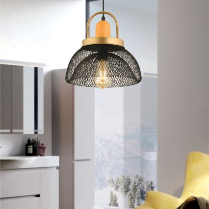 Piekaramā lustra MONZA ar vadu, 1x E27/40W/230V, Ø29 cm, melna/zelta