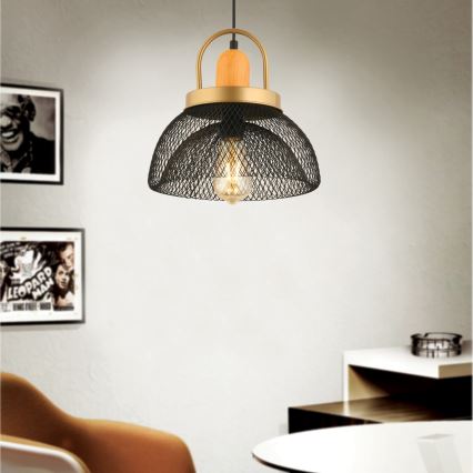 Piekaramā lustra MONZA ar vadu, 1x E27/40W/230V, Ø29 cm, melna/zelta