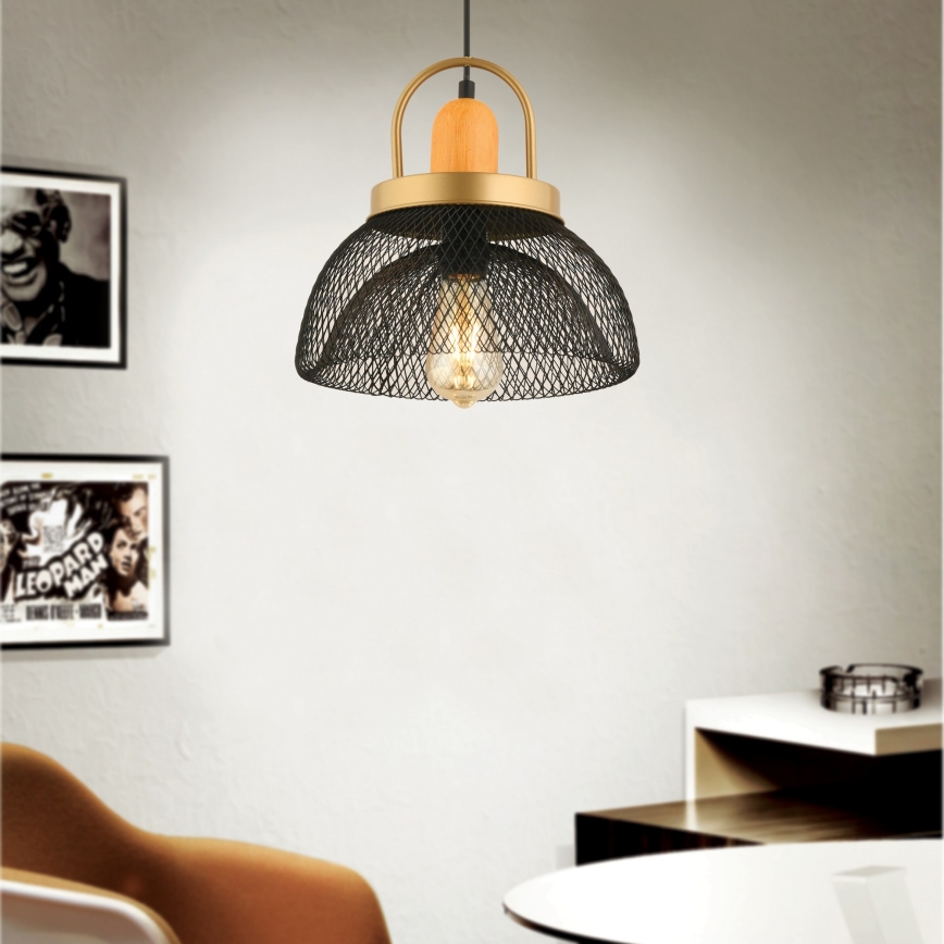 Piekaramā lustra MONZA ar vadu, 1x E27/40W/230V, Ø29 cm, melna/zelta
