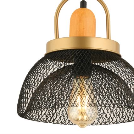 Piekaramā lustra MONZA ar vadu, 1x E27/40W/230V, Ø29 cm, melna/zelta