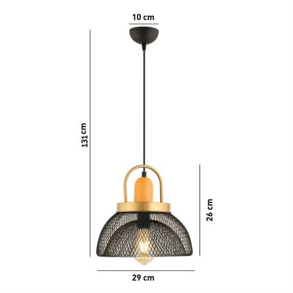 Piekaramā lustra MONZA ar vadu, 1x E27/40W/230V, Ø29 cm, melna/zelta