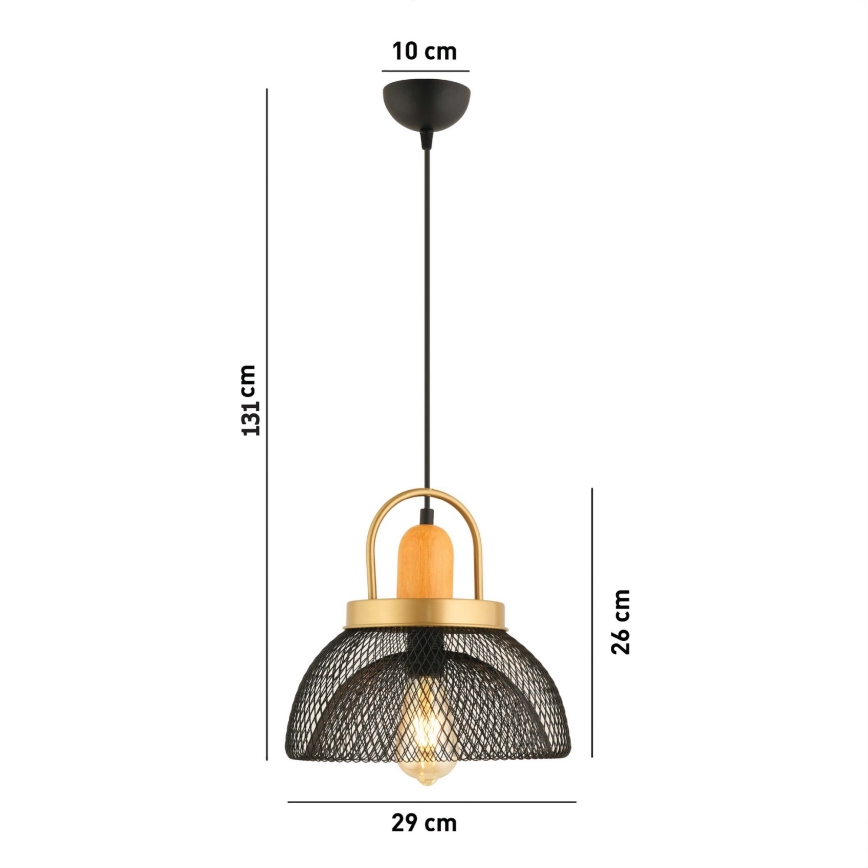 Piekaramā lustra MONZA ar vadu, 1x E27/40W/230V, Ø29 cm, melna/zelta