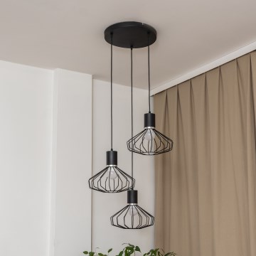 Piekaramā lustra SOLANO uz kabeļa 3x E27/15W/230V melna/spīdīgs hroms