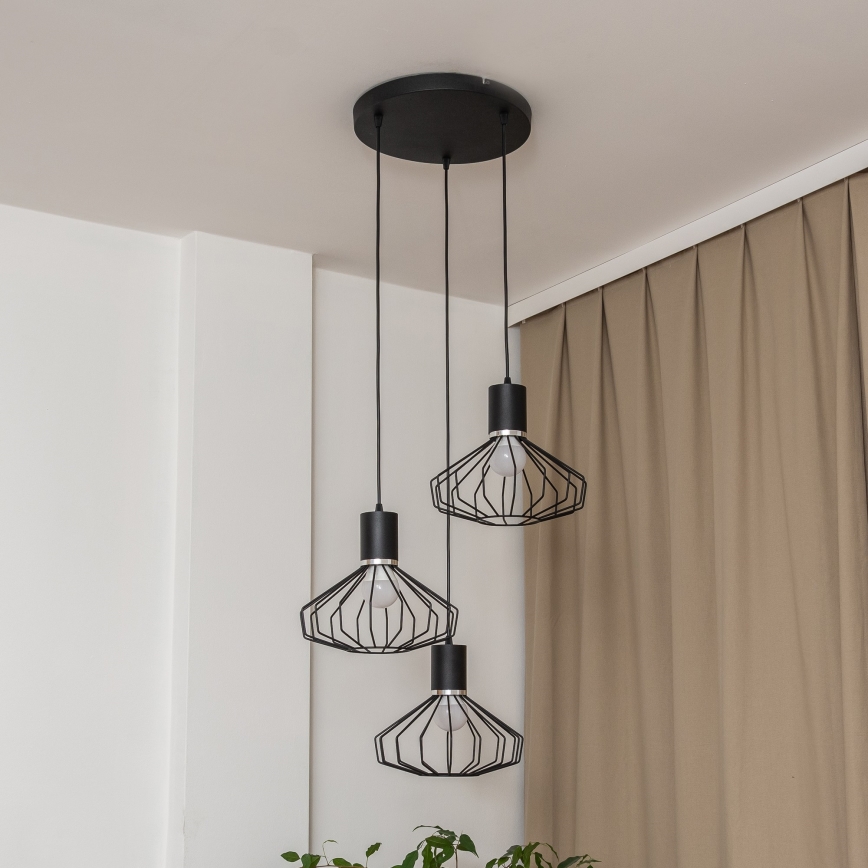 Piekaramā lustra SOLANO uz kabeļa 3x E27/15W/230V melna/spīdīgs hroms