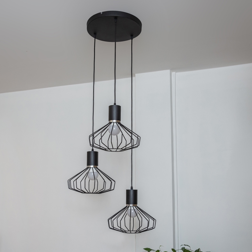 Piekaramā lustra SOLANO uz kabeļa 3x E27/15W/230V melna/spīdīgs hroms