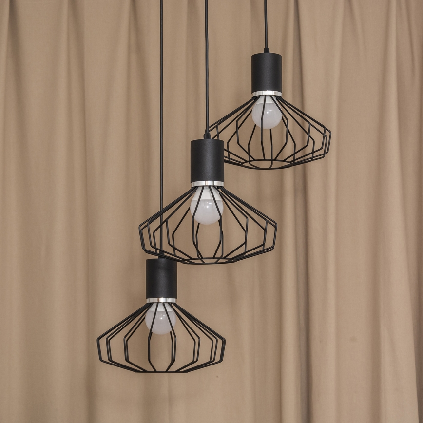 Piekaramā lustra SOLANO uz kabeļa 3x E27/15W/230V melna/spīdīgs hroms