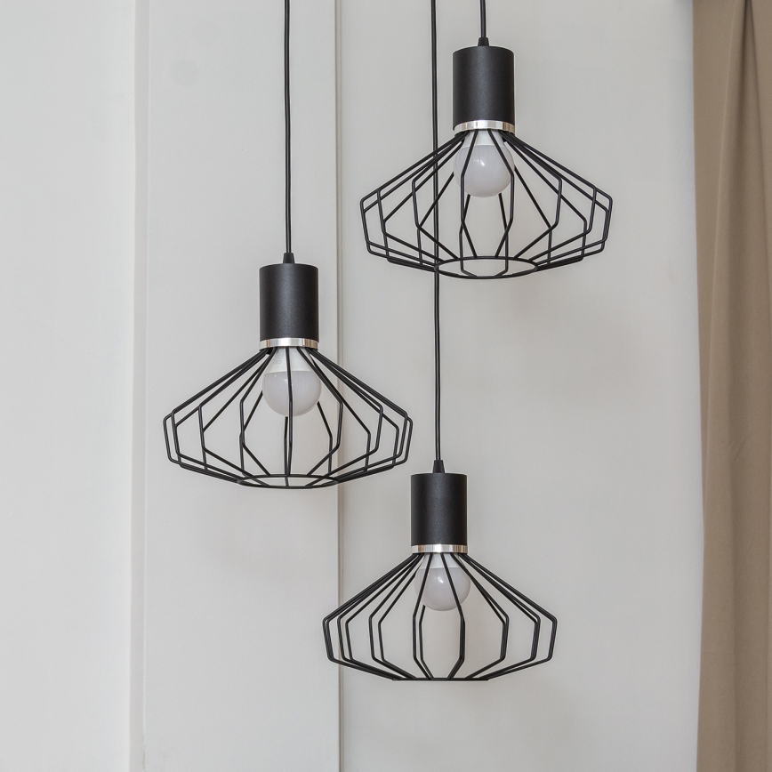 Piekaramā lustra SOLANO uz kabeļa 3x E27/15W/230V melna/spīdīgs hroms