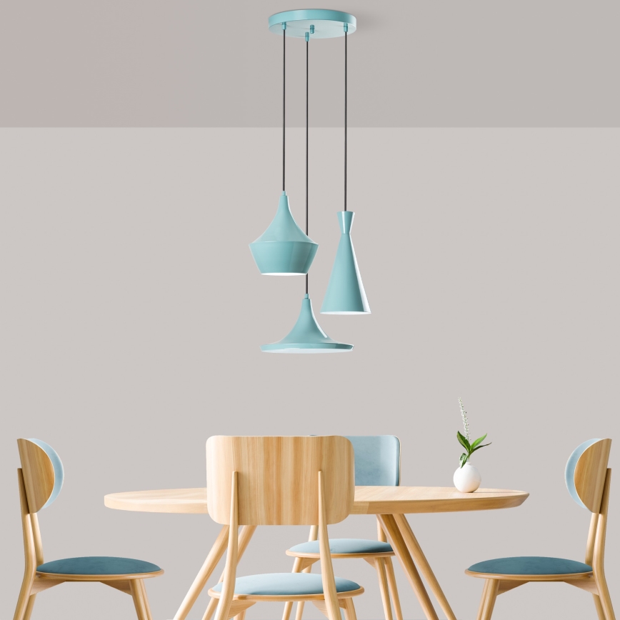 Piekaramā lustra TOM ar trosi 3xE27/40W/230V, zila