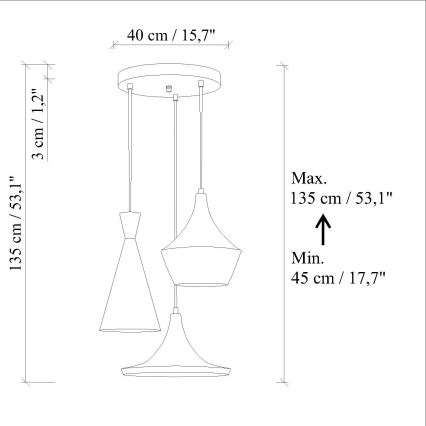 Piekaramā lustra TOM ar trosi 3xE27/40W/230V, zila