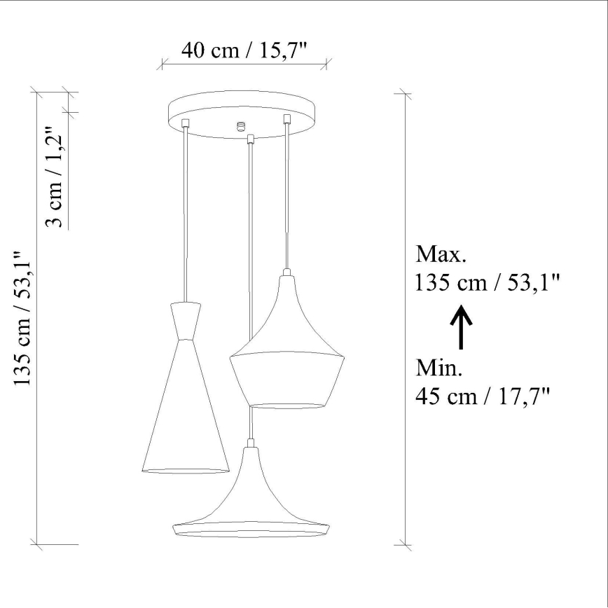 Piekaramā lustra TOM ar trosi 3xE27/40W/230V, zila