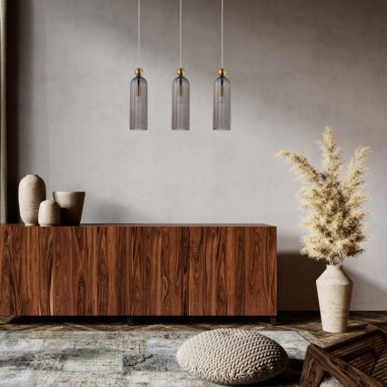 Piekaramā lustra uz kabeļa PIEGA 3xE14/40W/230V misiņš/dūmakaina melna