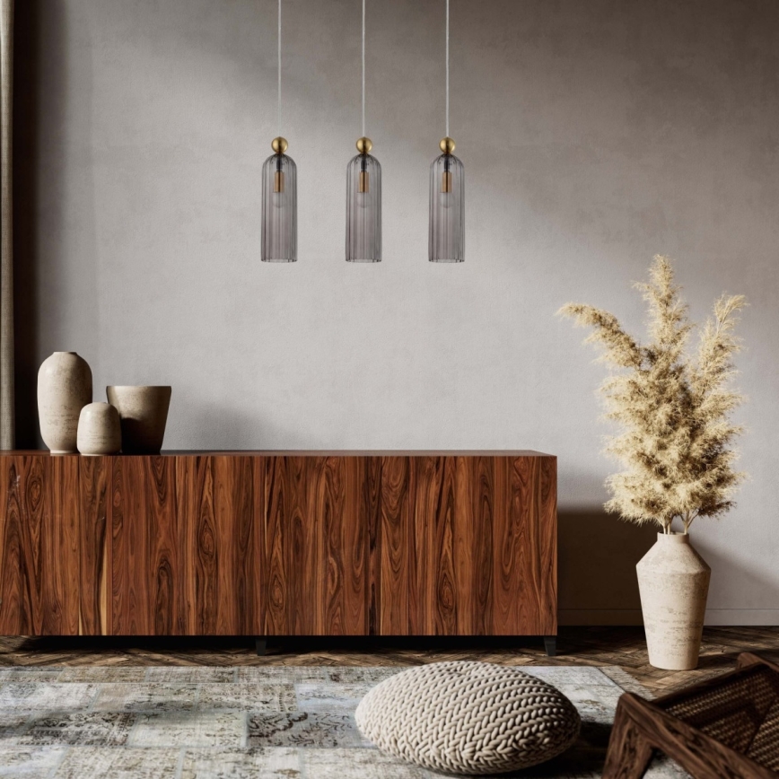 Piekaramā lustra uz kabeļa PIEGA 3xE14/40W/230V misiņš/dūmakaina melna