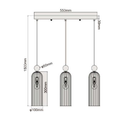 Piekaramā lustra uz kabeļa PIEGA 3xE14/40W/230V misiņš/dūmakaina melna