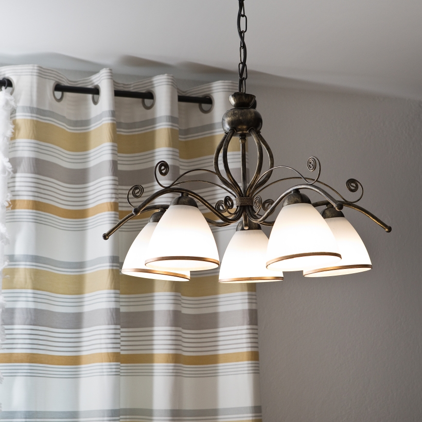 Piekaramā lustra uz ķēdes RETRO II 5xE27/60W/230V melna patina