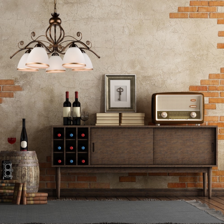 Piekaramā lustra uz ķēdes RETRO II 5xE27/60W/230V melna patina