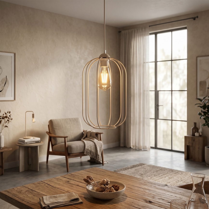 Piekaramā lustra uz troses DESTELLO 1xE27/15W/230V Ø 21 cm bēša