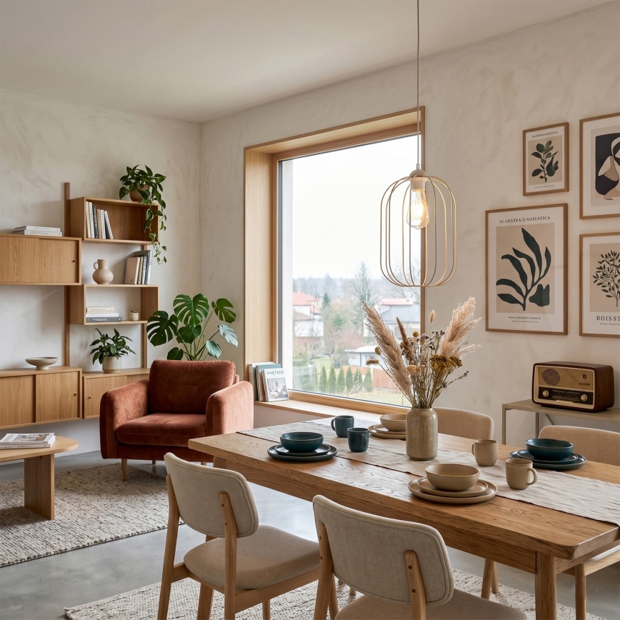 Piekaramā lustra uz troses DESTELLO 1xE27/15W/230V Ø 21 cm bēša