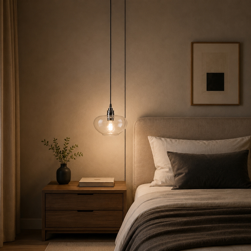 Piekaramā lustra uz troses FLO 1xE27/15W/230V spīdīgs hroms/caurspīdīgs