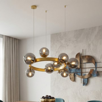 Piekaramā lustra uz troses SOLARI 9xE14/15W/230V zelta/dūmakaini melna