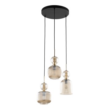 Piekaramā lustra uz troses SOPHIA 3xE14/10W/230V melna/dūmakaini bēša