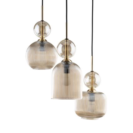 Piekaramā lustra uz troses SOPHIA 3xE14/10W/230V melna/dūmakaini bēša