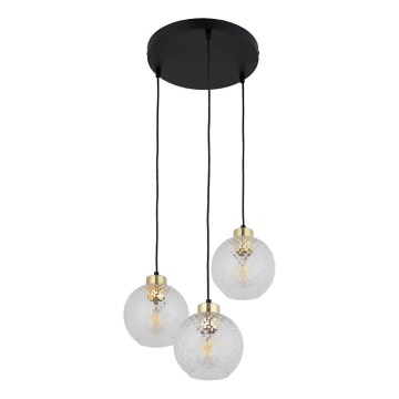 Piekaramā lustra uz vada DEVON 3xE27/15W/230V melna/caurspīdīga