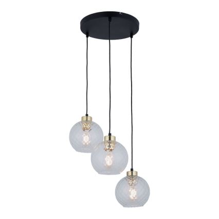 Piekaramā lustra uz vada DEVON 3xE27/15W/230V melna/caurspīdīga