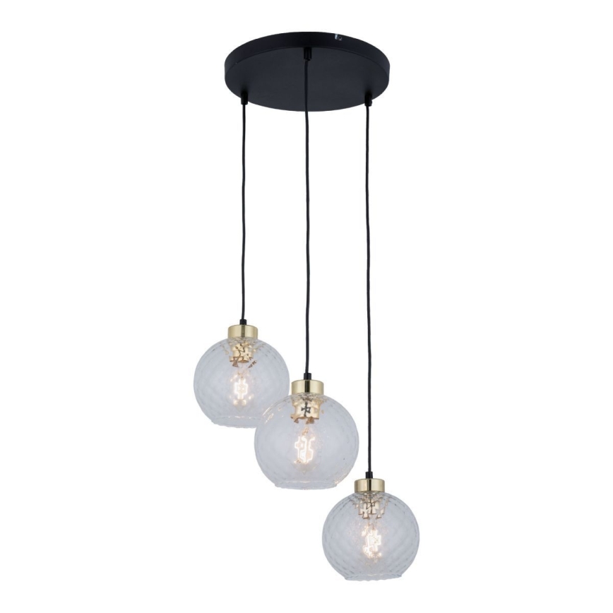 Piekaramā lustra uz vada DEVON 3xE27/15W/230V melna/caurspīdīga