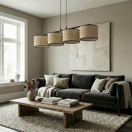 Piekaramā lustra uz vada ECO 4xE27/15W/230V bēša/ratans