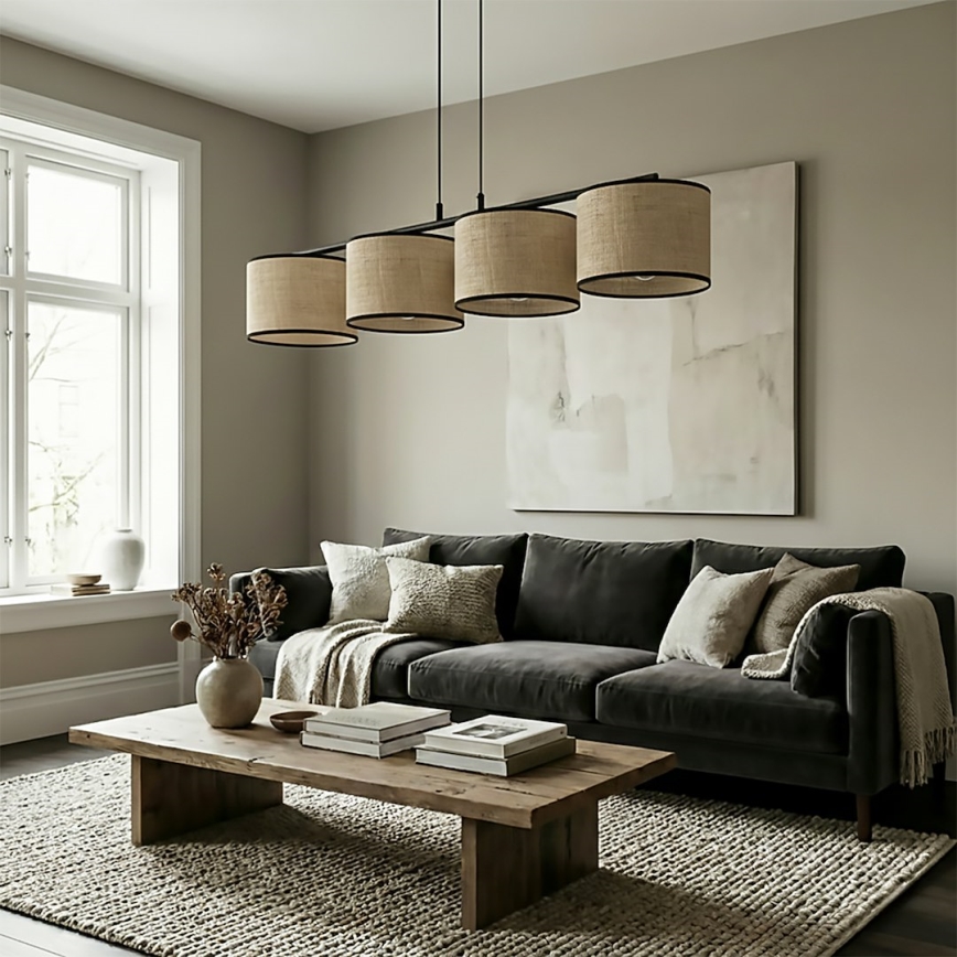 Piekaramā lustra uz vada ECO 4xE27/15W/230V bēša/ratans