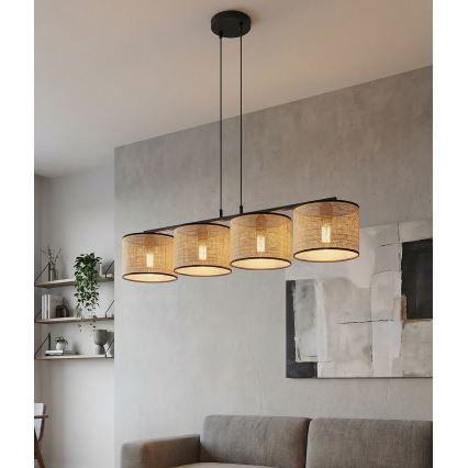 Piekaramā lustra uz vada ECO 4xE27/15W/230V bēša/ratans