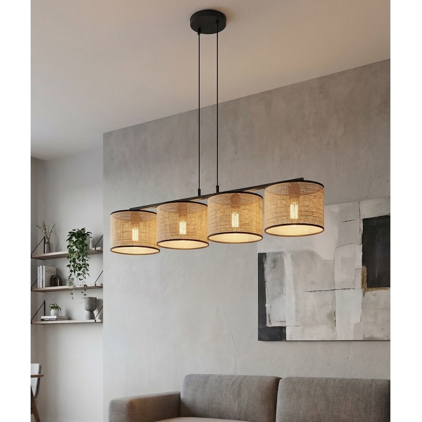 Piekaramā lustra uz vada ECO 4xE27/15W/230V bēša/ratans