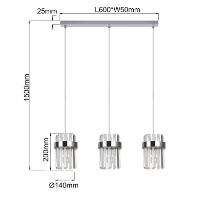 Piekaramā lustra uz vada VETRO 3xE14/10W/230V spīdīga hroma apdare