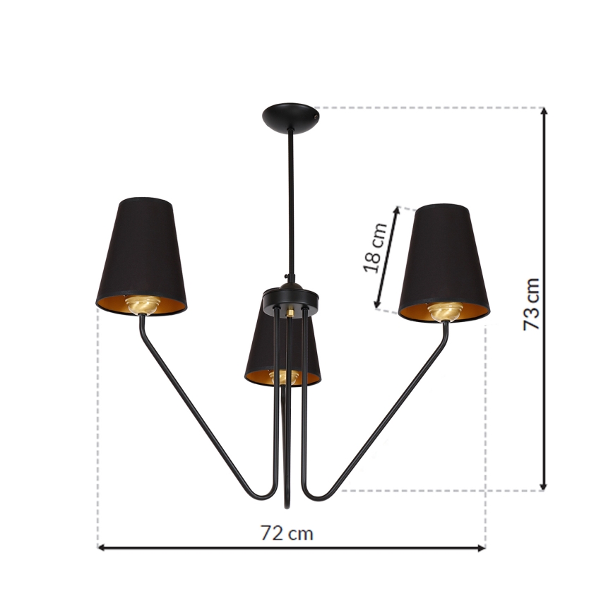 Piekarama lustra VICTORIA 3xE27/60W/230V melns