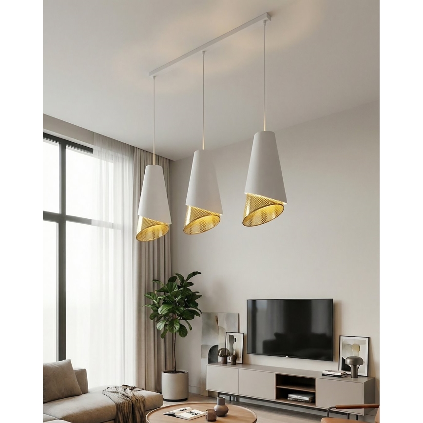Piekaramā MODA lustra uz vada 3xE27/15W/230V balta/zelta