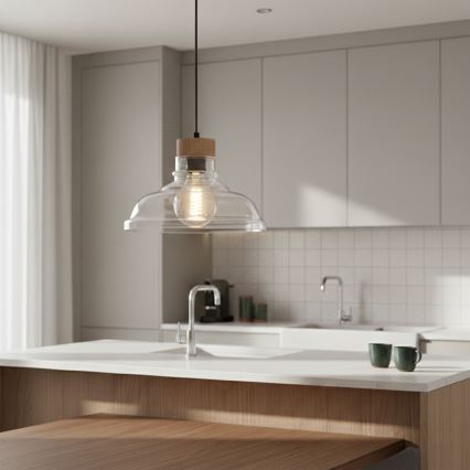 Piekaramais gaismeklis ar trosi SINGLE 1xE27/60W/230V Ø 28 cm ozols