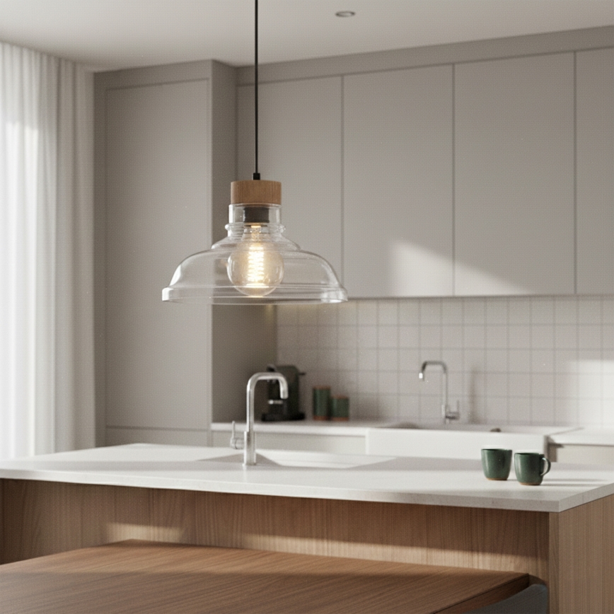 Piekaramais gaismeklis ar trosi SINGLE 1xE27/60W/230V Ø 28 cm ozols