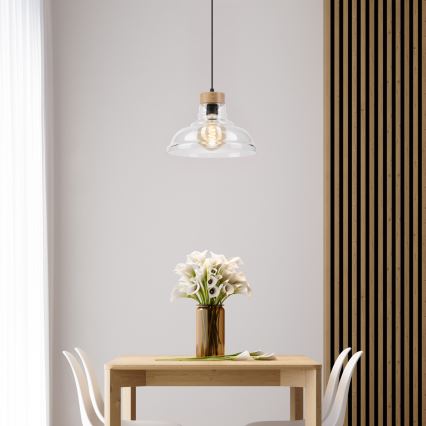 Piekaramais gaismeklis ar trosi SINGLE 1xE27/60W/230V Ø 28 cm ozols