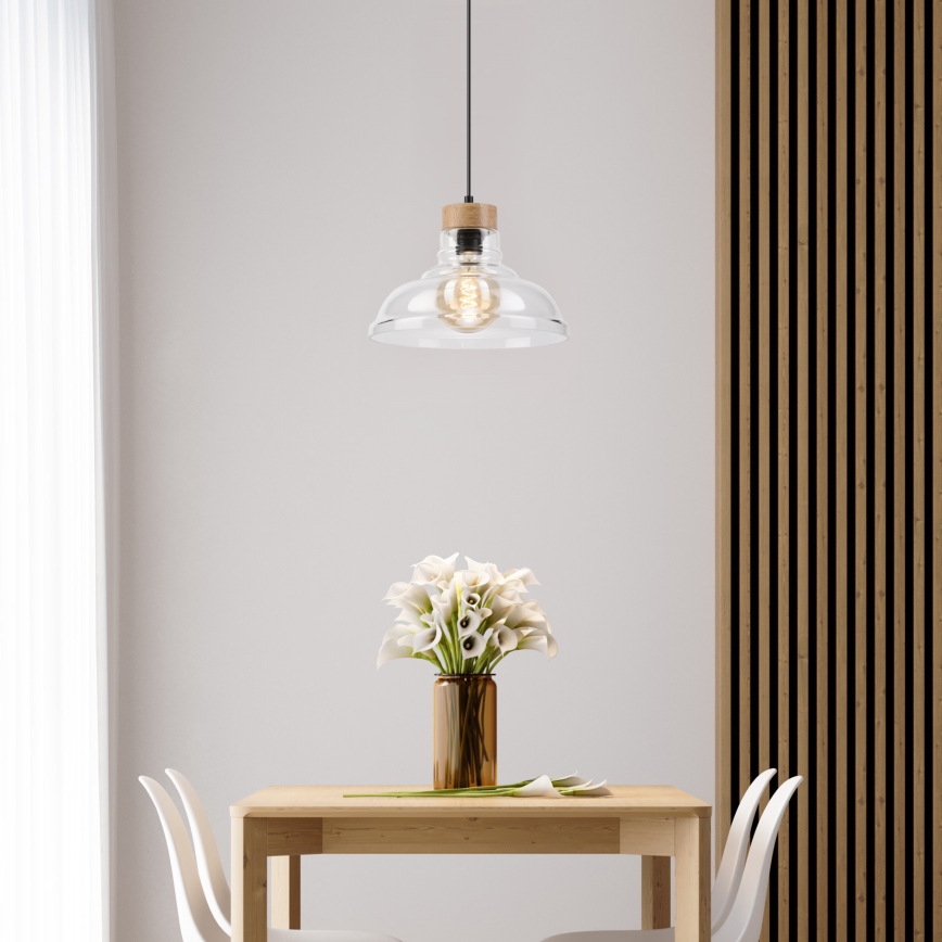 Piekaramais gaismeklis ar trosi SINGLE 1xE27/60W/230V Ø 28 cm ozols