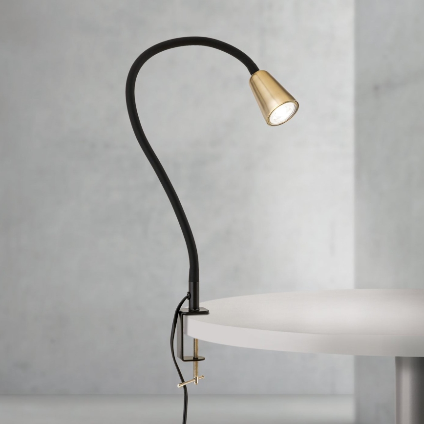 Pielāgojama galda lampa ar klipu DOTTY, 1x GU10/10W/230V, misiņš/melna