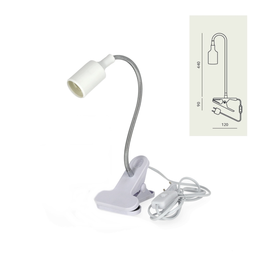 Pielāgojama galda lampa ar stiprinājumu CLIP 1xE27/30W/230V balta