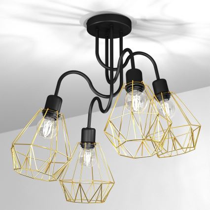 Pieliekama lustra BERGEN 4xE27/60W/230V melna/zeltaina