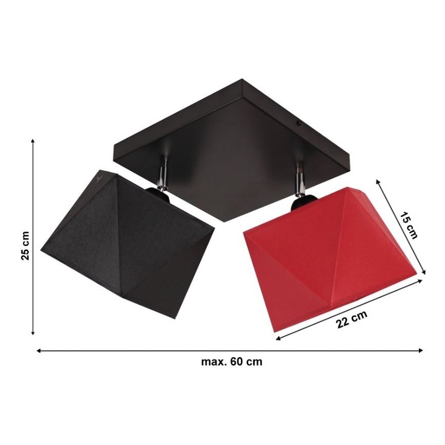 Pieliekama lustra DIAMENT 2xE27/60W/230V melns un sarkans