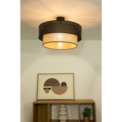 Piestiprināma griestu lampa BORHO 1xE27/60W/230V Ø 40 cm melna/džuta
