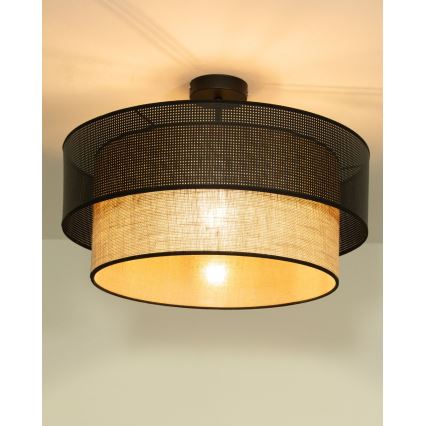 Piestiprināma griestu lampa BORHO 1xE27/60W/230V Ø 40 cm melna/džuta